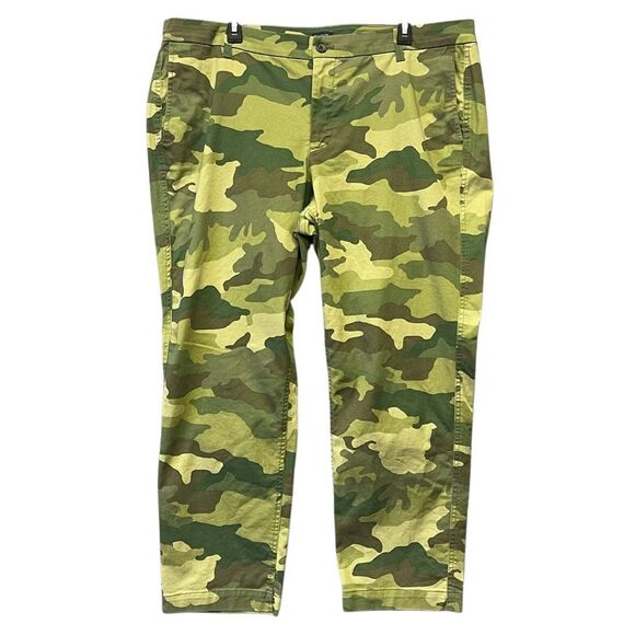 J. CREW Pants Women's Sz 18 Green Camouflage Straight Twill Mid Rise Girlfriend - Picture 1 of 8
